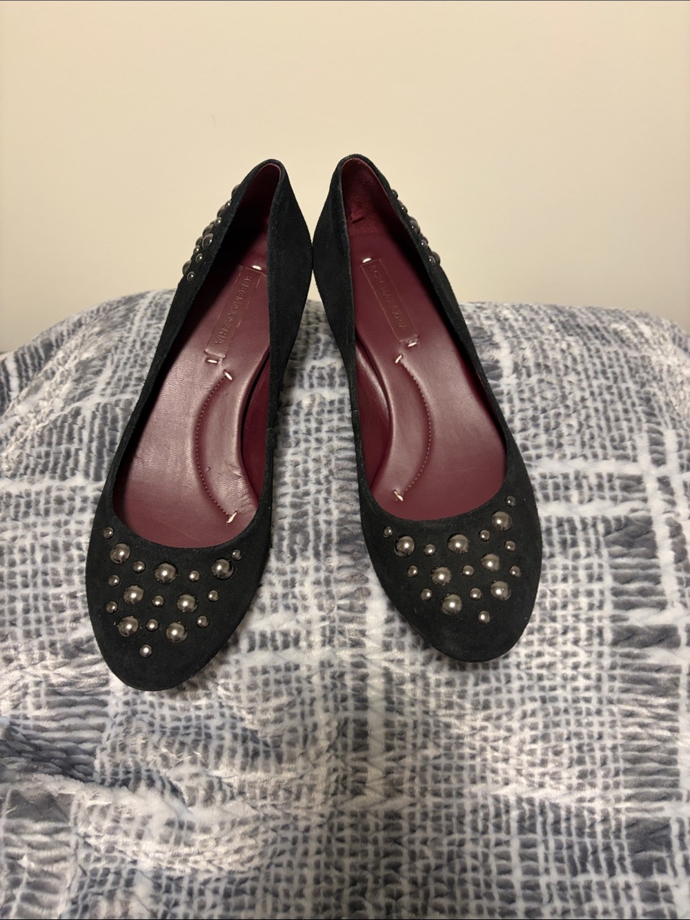 BCBG Maxazria Black Suede Studded Women's Heels- Classic Everyday Comfort